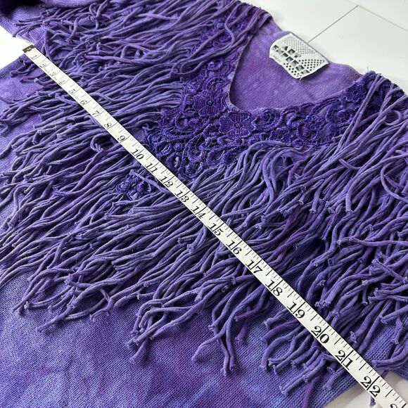 Vtg Art Express Purple Tie Dye Knit Sweater One Size Fringe 80s Statement USA - Picture 11 of 13